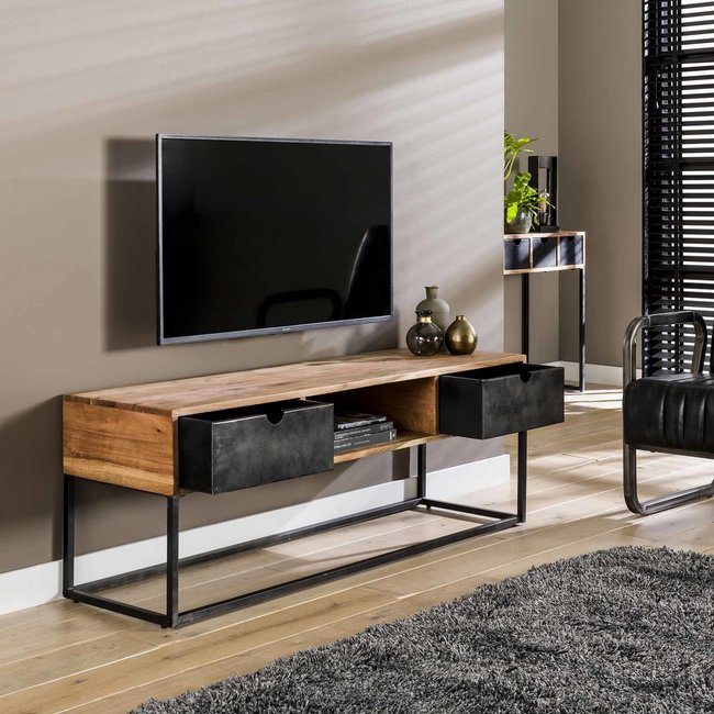 WoonStijl TV-meubel Metal Catch 2L - Industrieel Acaciahout