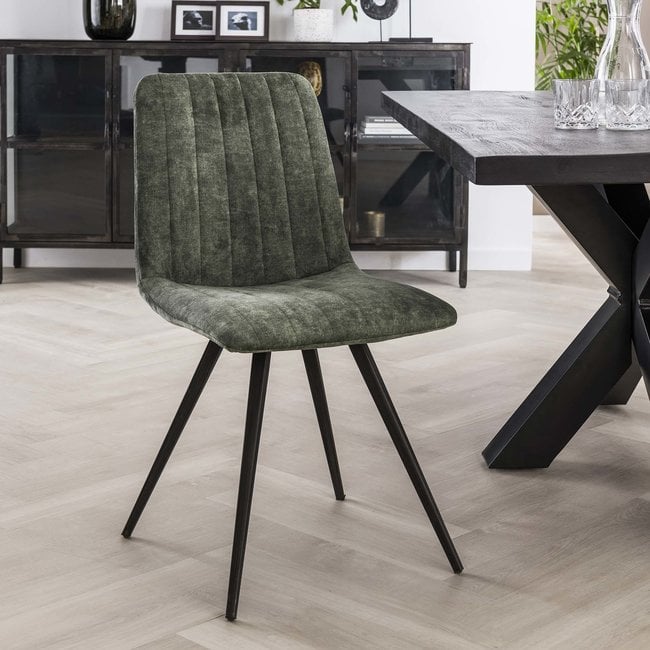 WoonStijl Eetkamerstoel velvet straight stitch - Groen of goud
