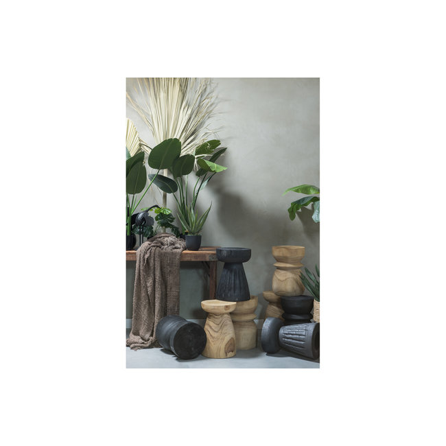 Woood Bikkel Kruk Hout Zwart 40xØ28cm