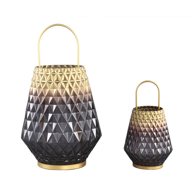 PTMD Windlicht Shanice Grijs/Goud L - Sfeervol PTMD Windlicht
