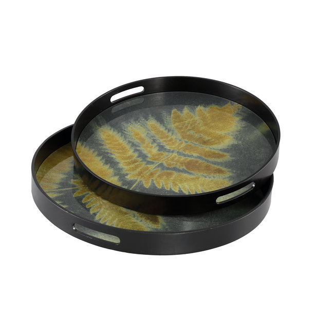 PTMD Dienblad Gila zwart glas met goud blad set van 2