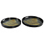 PTMD Dienblad Gila zwart glas met goud blad set van 2