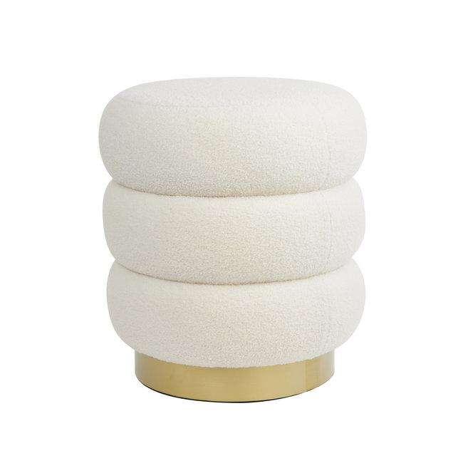 Light en Living Poef Ø40x45 cm KIMI teddy wit+goud