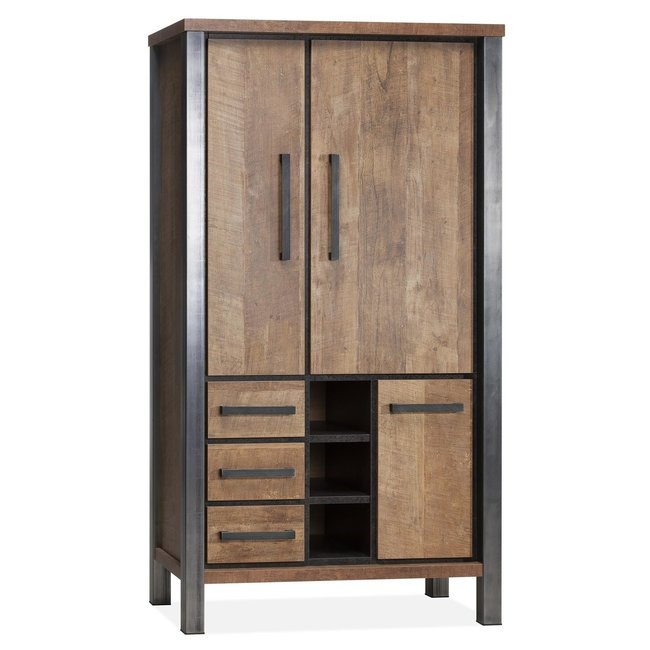 WoonMax Kinga Broodkast 3 deurs, 3 laden en 3 open vakken - Lamulux Old Teak