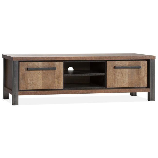 WoonMax Kinga TV-kast 170 cm met 2 deuren en 2 open vakken - Lamulux Old Teak