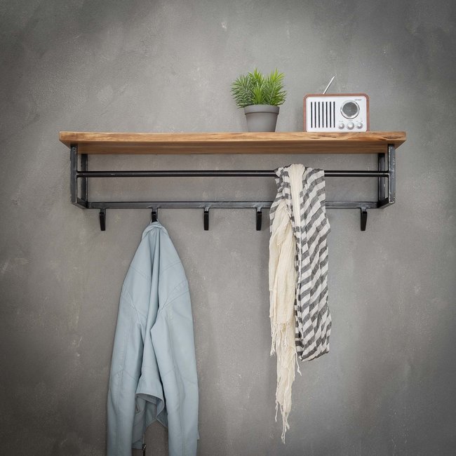 WoonStijl Kapstok edge 6 haken hoedenplank / Massief acacia naturel