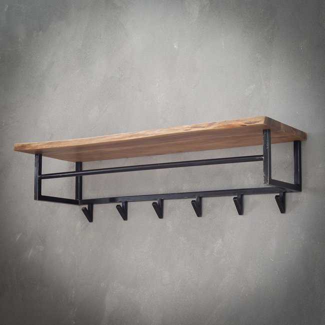 WoonStijl Kapstok edge 6 haken hoedenplank / Massief acacia naturel