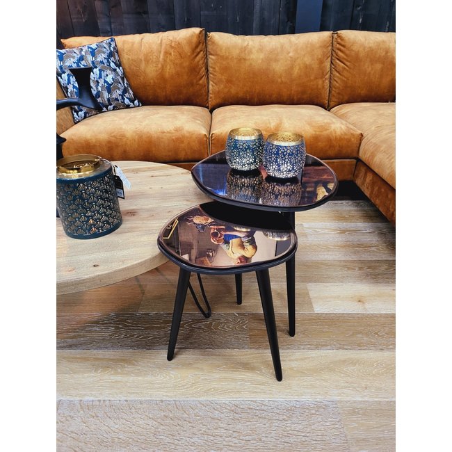 Light en Living Bijzettafel 37x35x44,5 cm DIVO spiegel  bruin glas+zwart