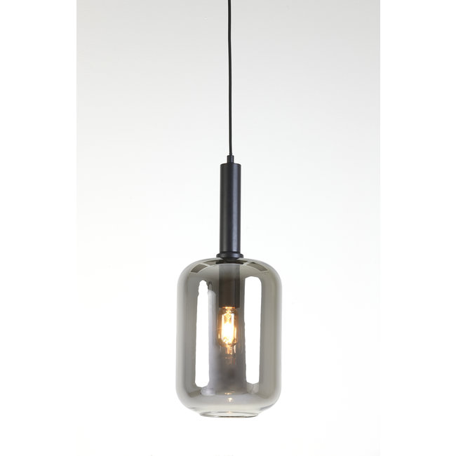 Light en Living Hanglamp LEKAR zwart met smoke glas - Ø22x52 cm