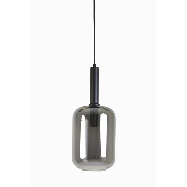 Light en Living Hanglamp LEKAR zwart met smoke glas - Ø22x52 cm