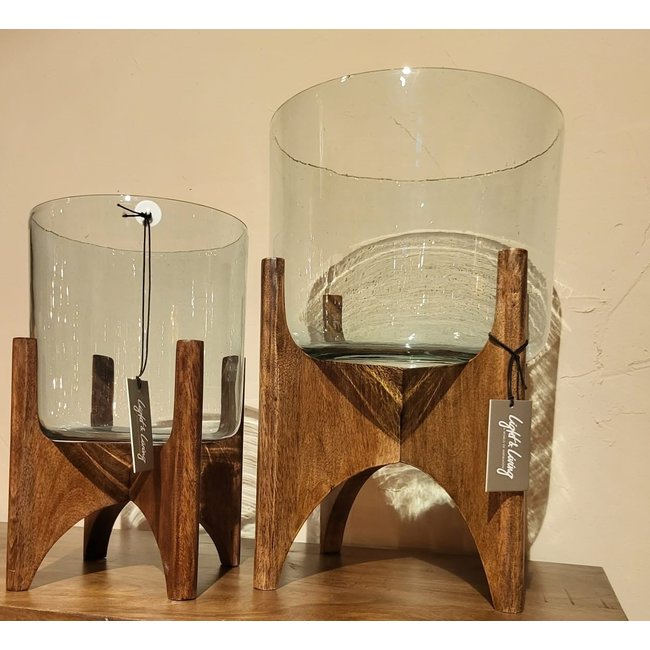 Light en Living Vaas op voet JACE glas+hout bruin Ø31,5x43 cm