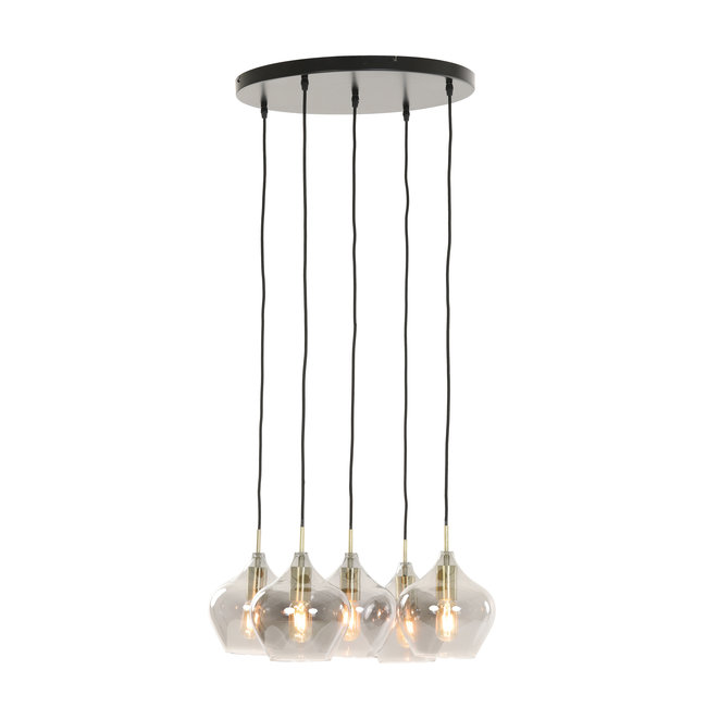 Light en Living Hanglamp RAKEL 5-lichts Ø61x66 cm Antiek Brons & Smoke