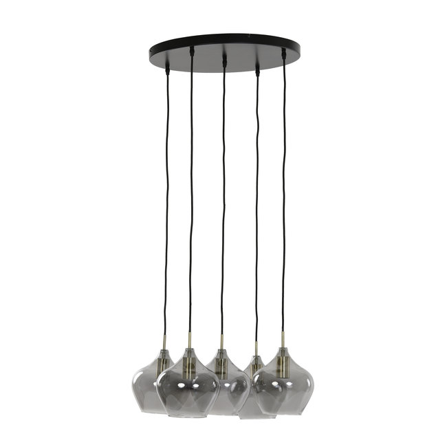 Light en Living Hanglamp RAKEL 5-lichts Ø61x66 cm Antiek Brons & Smoke
