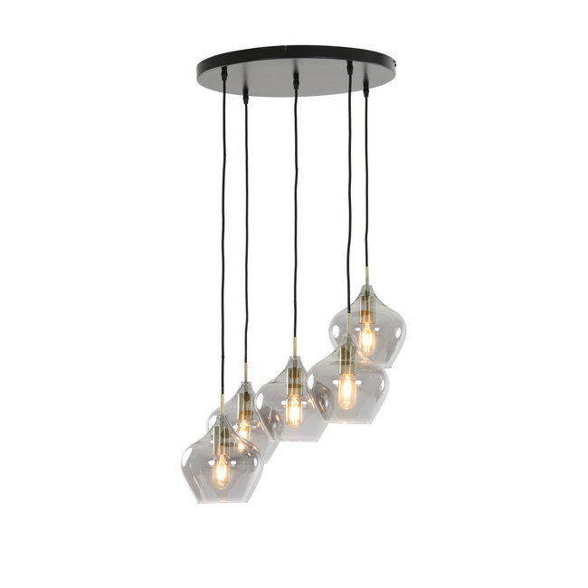 Light en Living Hanglamp RAKEL 5-lichts Ø61x66 cm Antiek Brons & Smoke