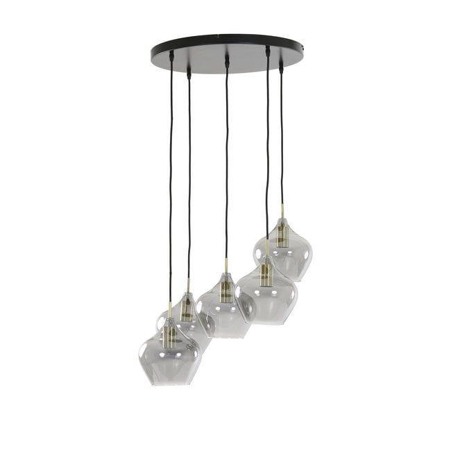 Light en Living Hanglamp RAKEL 5-lichts Ø61x66 cm Antiek Brons & Smoke