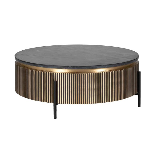 Richmond Interiors  Salontafel Ironville 90Ø - Antiek Messing & Zwart Marmer