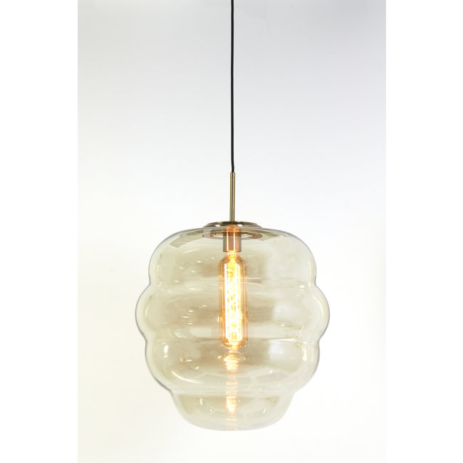 Light en Living Hanglamp MISTY goud+glas  amber goud - 2 maten