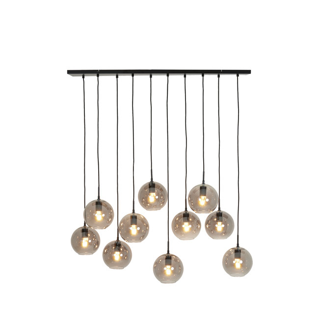 Light en Living Hanglamp 10L 124x35x120 cm SUBAR mat zwart & smoke glas