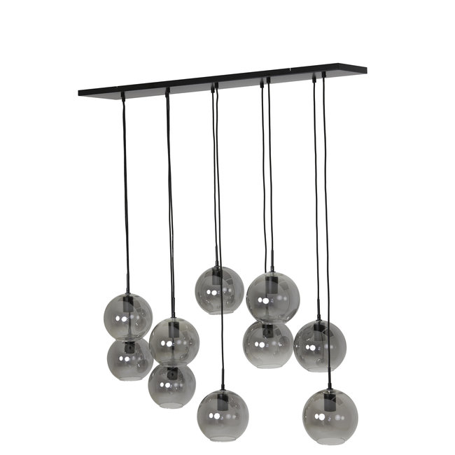 Light en Living Hanglamp 10L 124x35x120 cm SUBAR mat zwart & smoke glas