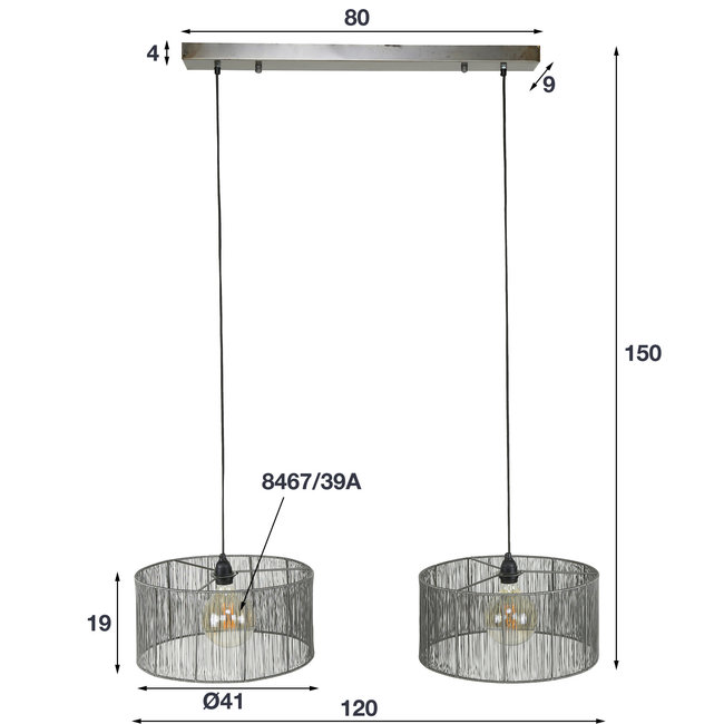 WoonStijl Hanglamp 2L stringshade metal