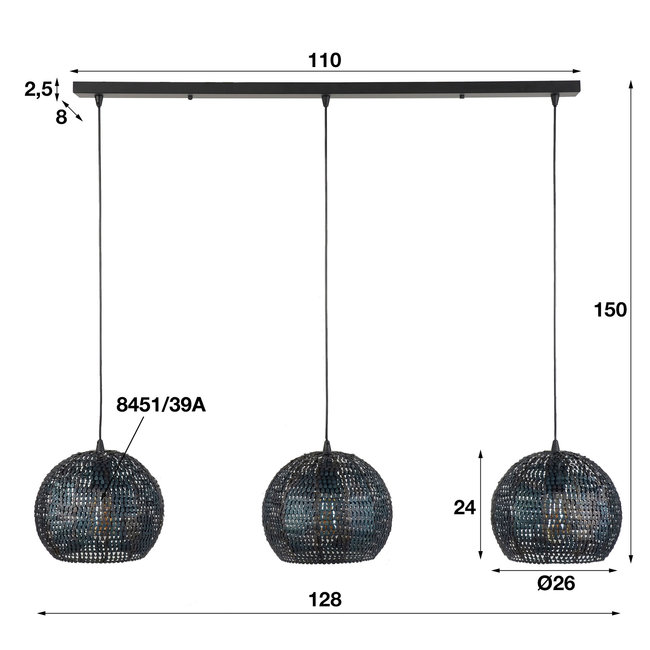 WoonStijl Hanglamp 3x armor half rond / Zwart bruin