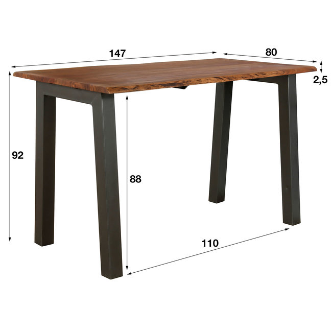 WoonStijl Bartafel 147 edge 25mm / Massief acacia naturel