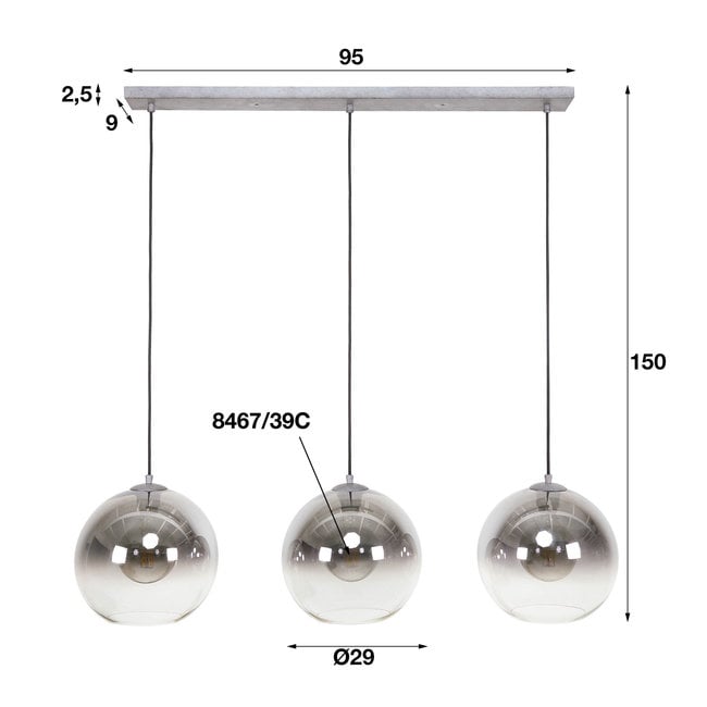 WoonStijl Hanglamp 3L bubble shaded