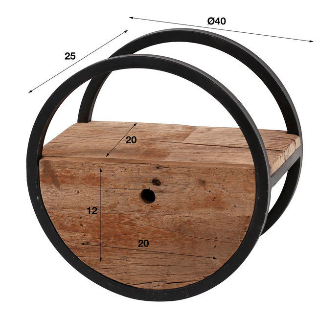 WoonStijl Wandschap circular Ø40 met lade / Robuust hardhout