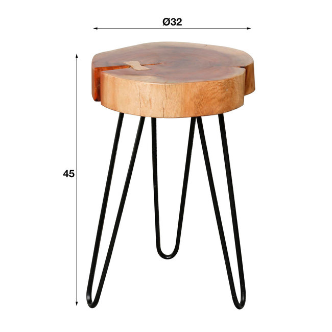 WoonStijl Bijzettafel Stam Ø 32 cm - Massief Acaciahout met Zwart Stalen Frame