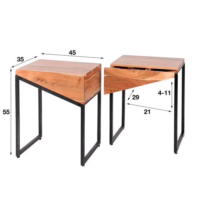 WoonStijl Nachtkastje Slice 1 lade set van 2 / Massief acacia naturel