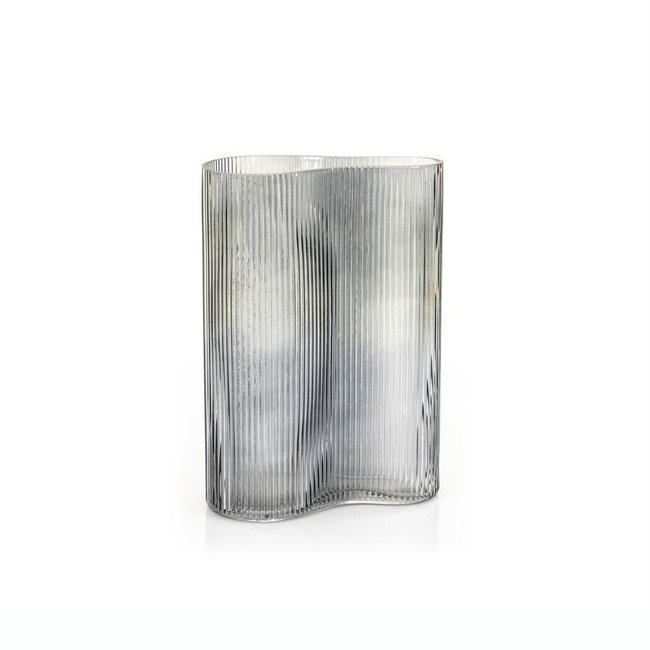 By Boo By-Boo Vaas Riba 6 - Grijs geribbeld glas