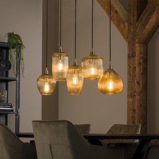WoonStijl Hanglamp 5L stripe glass mix
