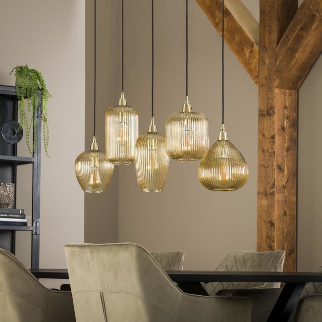 WoonStijl Hanglamp 5L stripe glass mix