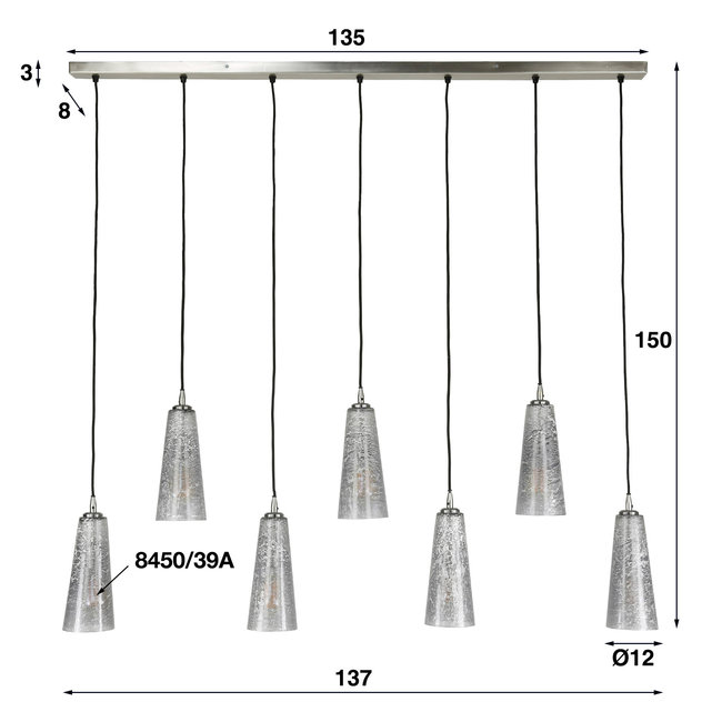 WoonStijl Hanglamp 7L kegel stone