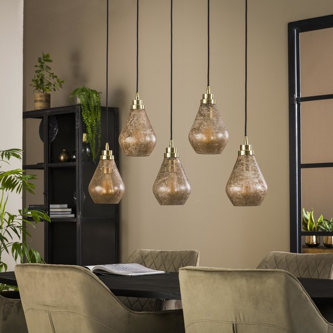 WoonStijl Hanglamp 5L vintage brown glass