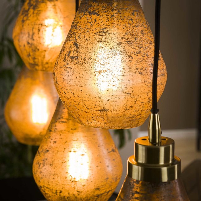 WoonStijl Hanglamp 5L vintage brown glass