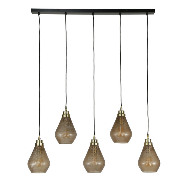 WoonStijl Hanglamp 5L vintage brown glass