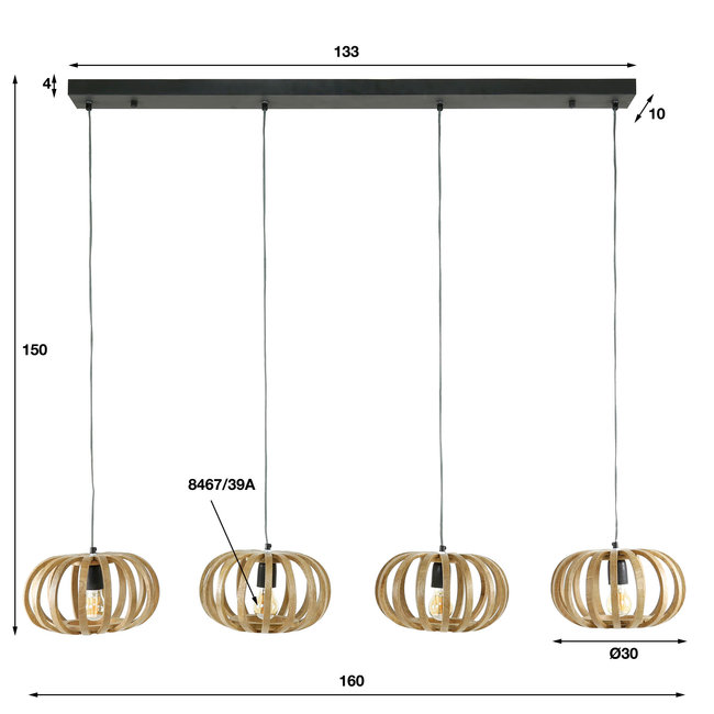 WoonStijl Hanglamp 4L stripes