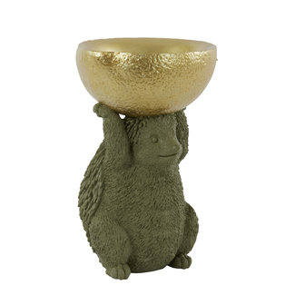 Light en Living Ornament 25x20,5x34,5 cm HEDGEHOG  met olijf groen en goud