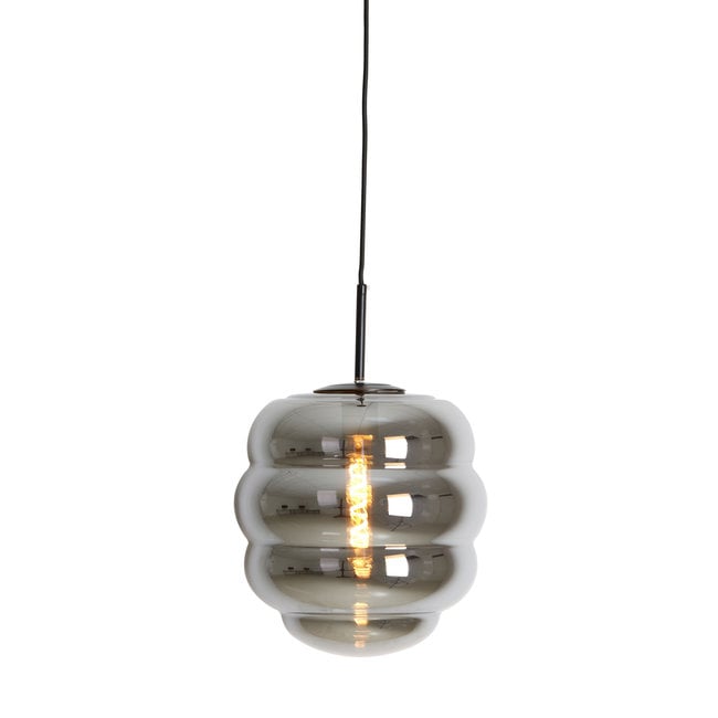 Light en Living Hanglamp MISTY glas  smoke+mat zwart - 2 maten