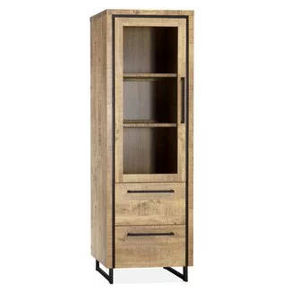 WoonMax Rimini Vitrinekast 1 deur glas - 2 lades Lamulux mango