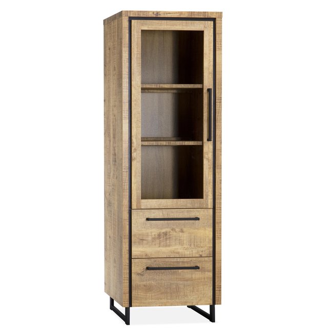 WoonMax Rimini Vitrinekast 1 deur glas - 2 lades Lamulux mango