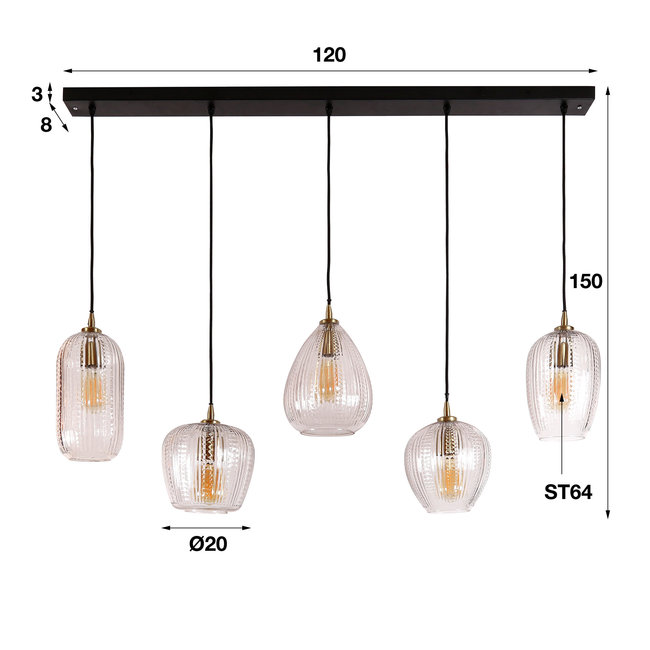 WoonStijl Hanglamp 5L diamond grain mix