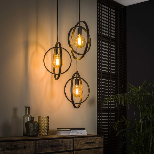 WoonStijl Industriële Hanglamp 3L Turn around getrapt - Charcoal