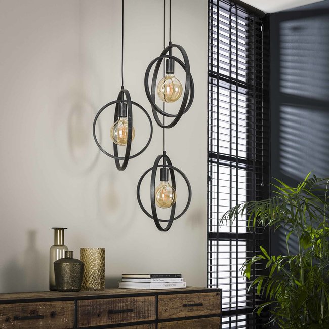 WoonStijl Industriële Hanglamp 3L Turn around getrapt - Charcoal