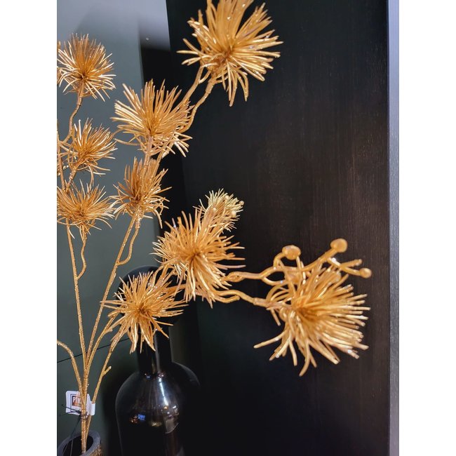 PTMD Kunsttak Twig Plant gold metallic pine spray