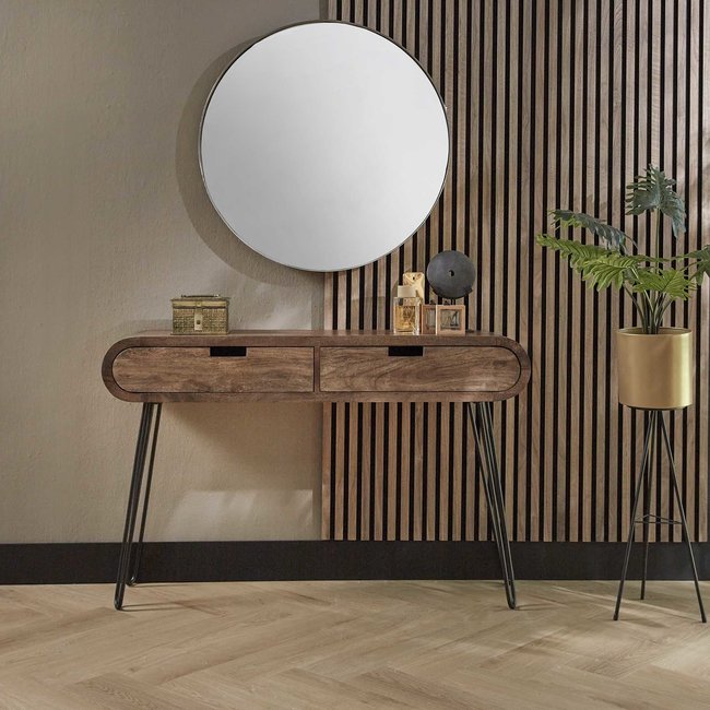 WoonStijl Kaptafel 2L Barrel - Mangohout & Zwart Metaal