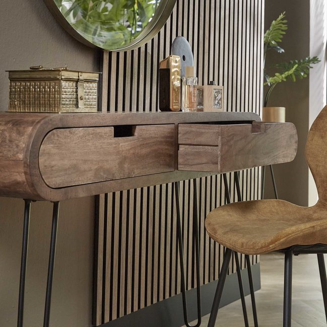 WoonStijl Kaptafel 2L Barrel - Mangohout & Zwart Metaal