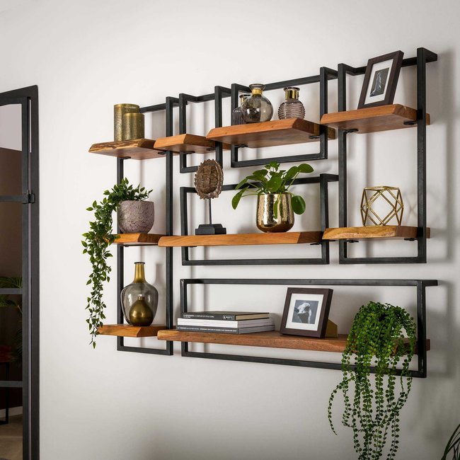 WoonStijl Set Wandplanken Live Edge Groot - Industrieel Acaciahout