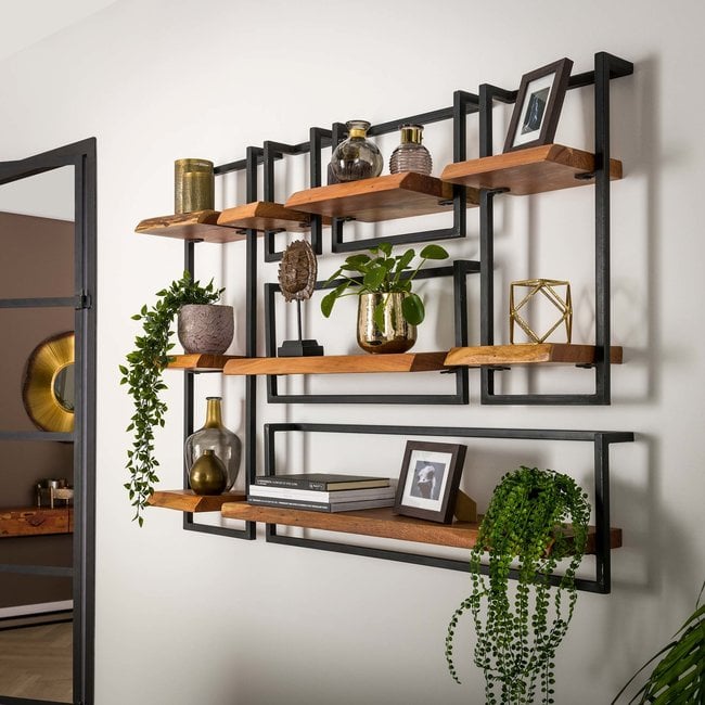 WoonStijl Set Wandplanken Live Edge Groot - Industrieel Acaciahout